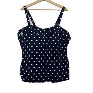 Lands End Tankini Swimsuit Top Womens 18 DD Blue Polka Dot Lined Padded Beach